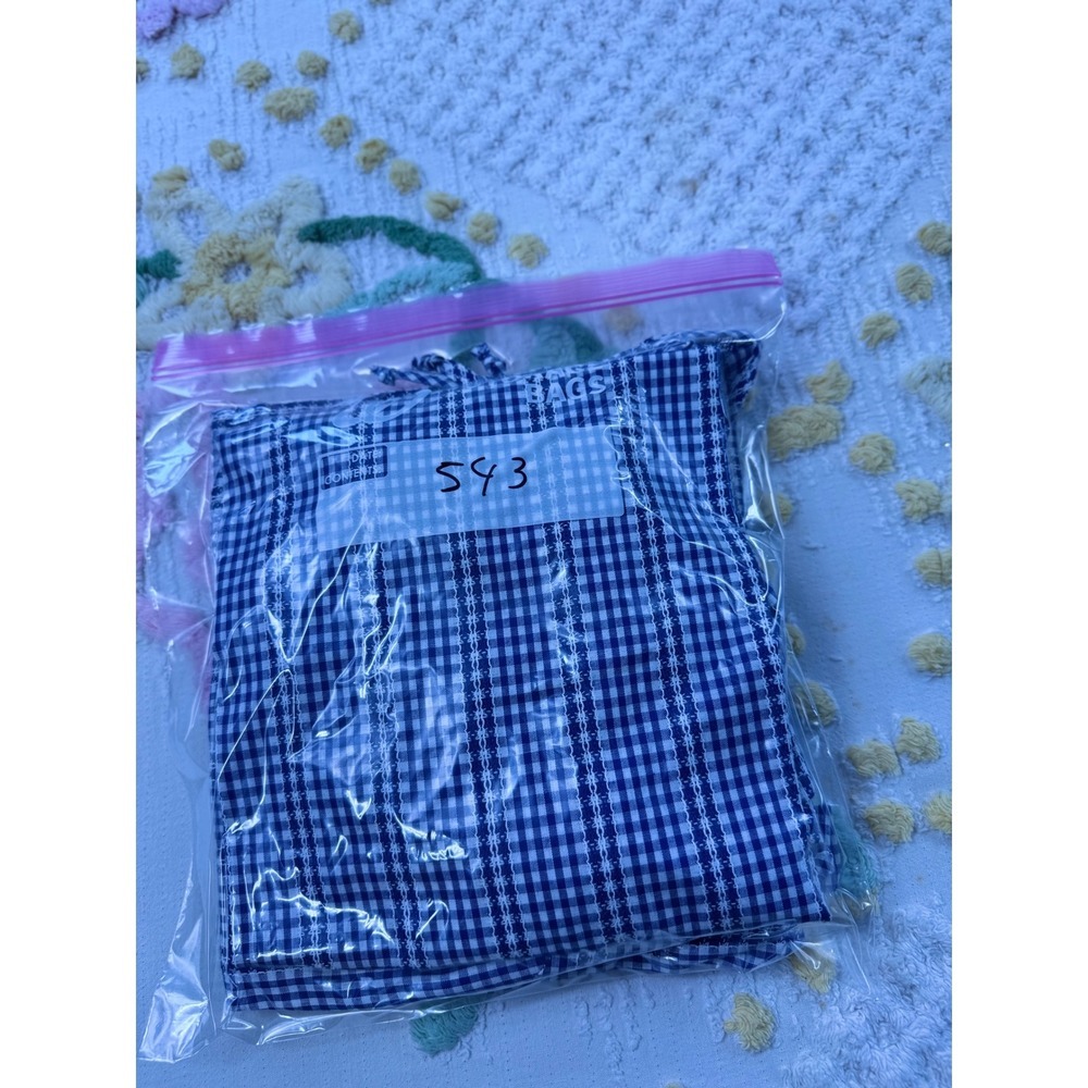 Leo Nicole Blue Gingham Tie Neck Blouse Women's Size‎ Small Puff Sleeve - Picture 7 of 7